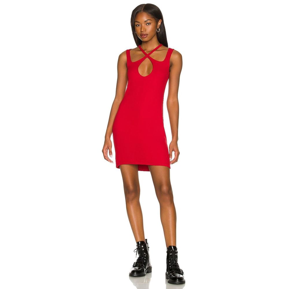 New *FLAW* Michael Lauren Miro Keyhole Dress Lipstick Red S REVOLVE MSRP $97